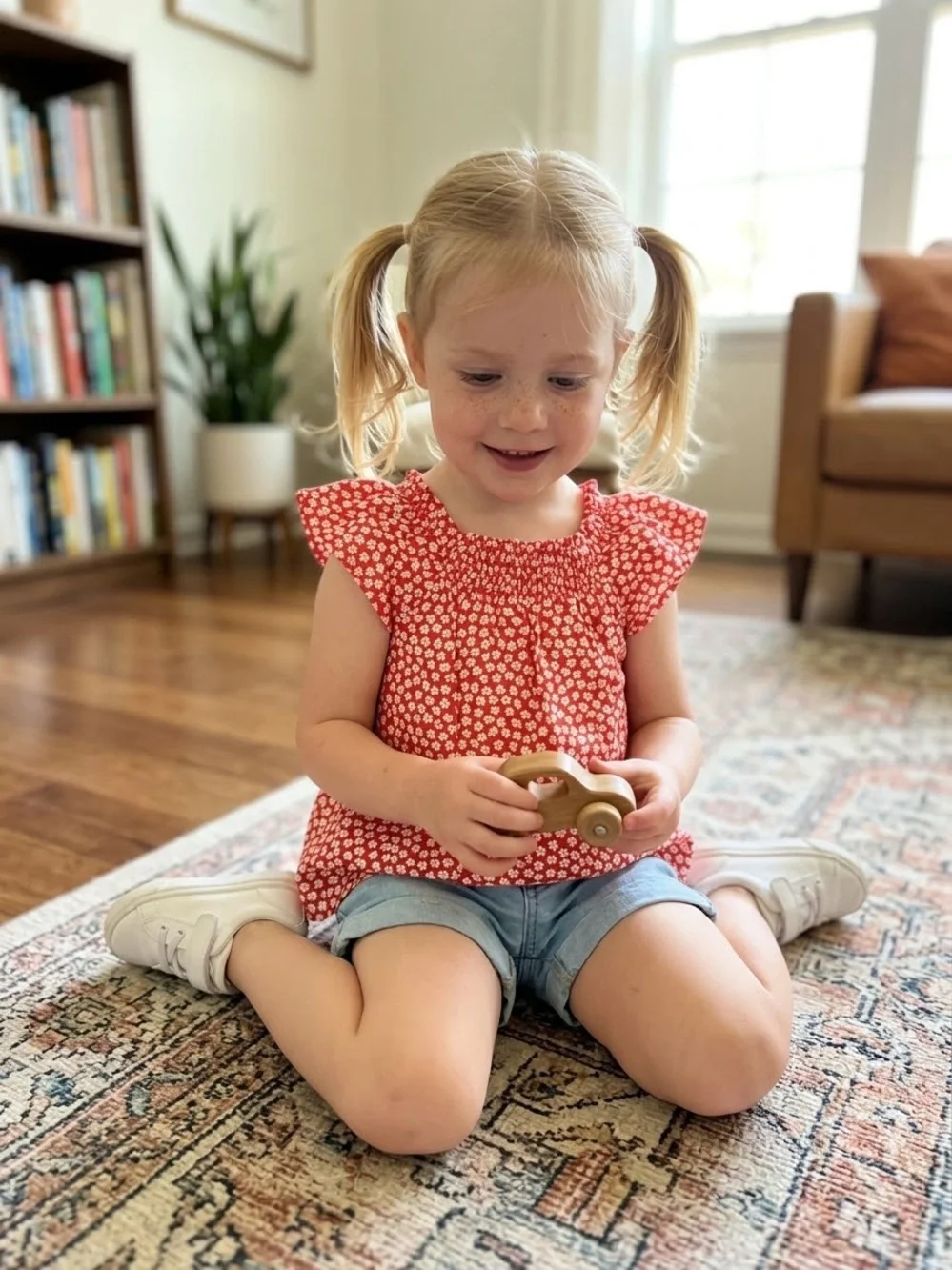 Gap Red Floral Smocked Flutter-Sleeve Top